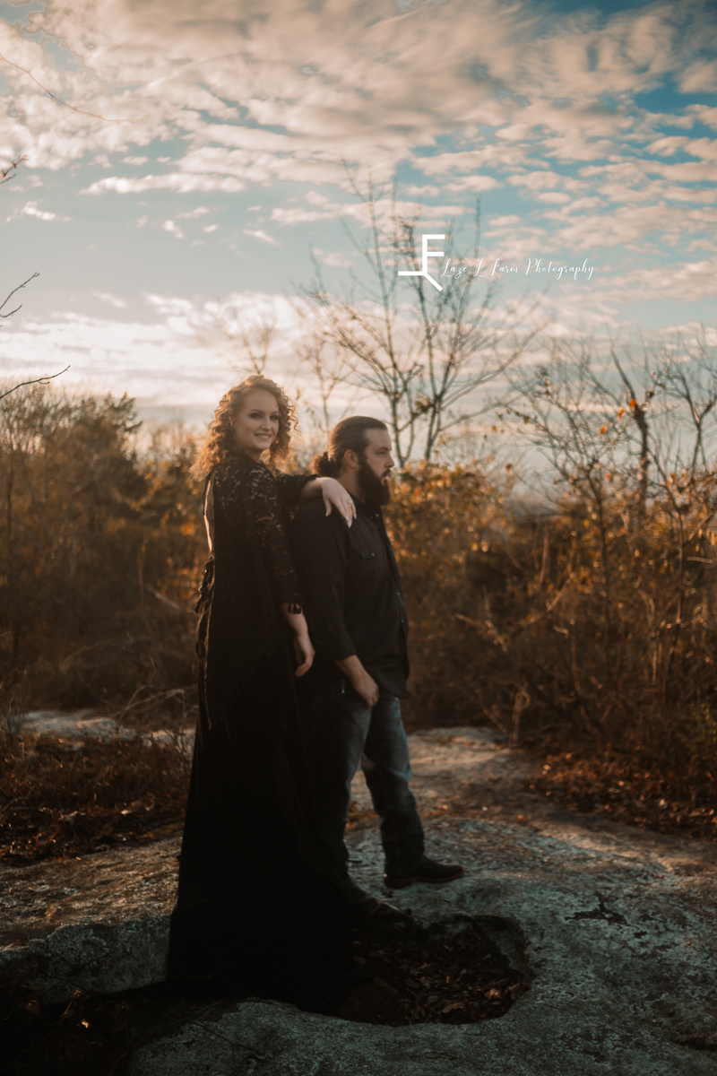 Laze L Farm Photography | Engagement  | Taylorsville NC | her posed on his shoulder