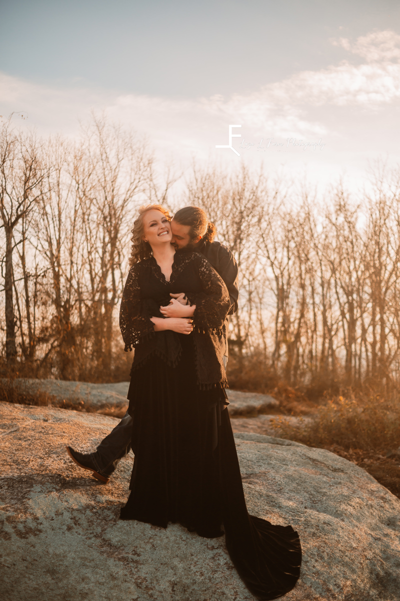 Laze L Farm Photography | Engagement  | Taylorsville NC | him hugging her from behind