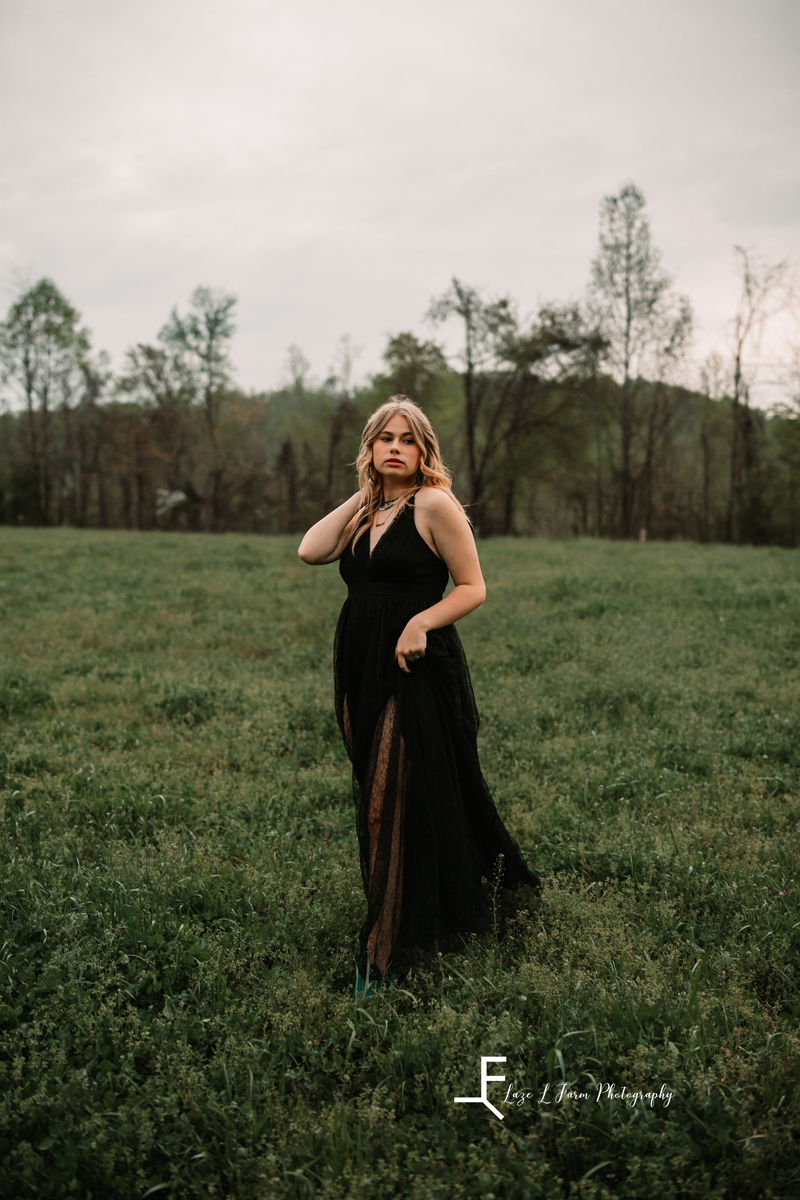 Laze L Farm Photography | Western Fashion Photoshoot | Taylorsville NC | modeling black flowy dress