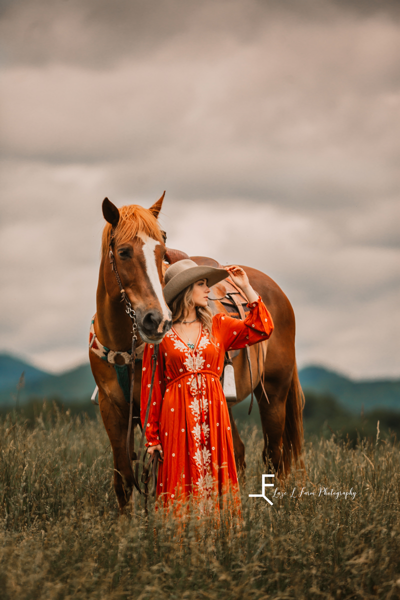Laze L Farm Photography | Western Lifestyle | Taylorsville NC | girl with horse in landscape