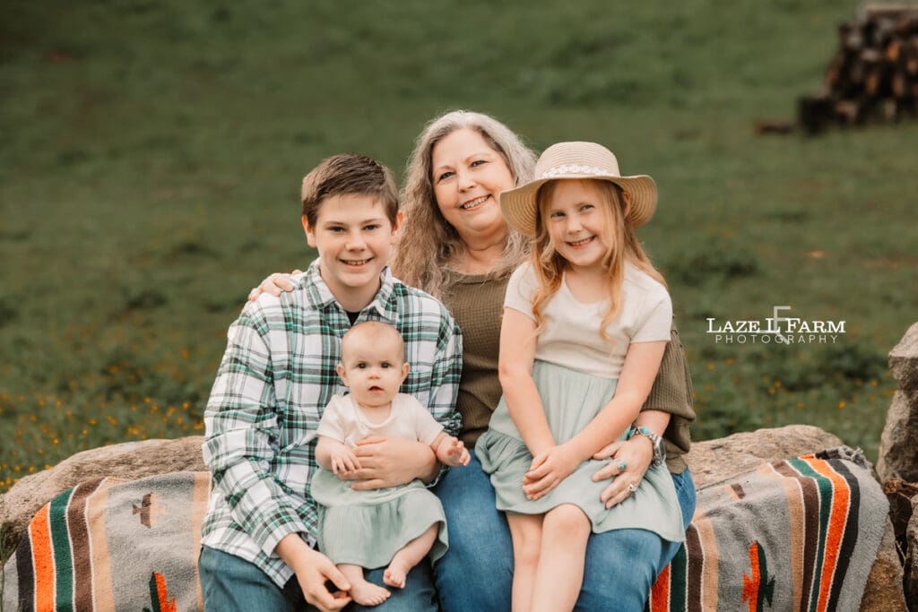 family pictures sitting on the rocks