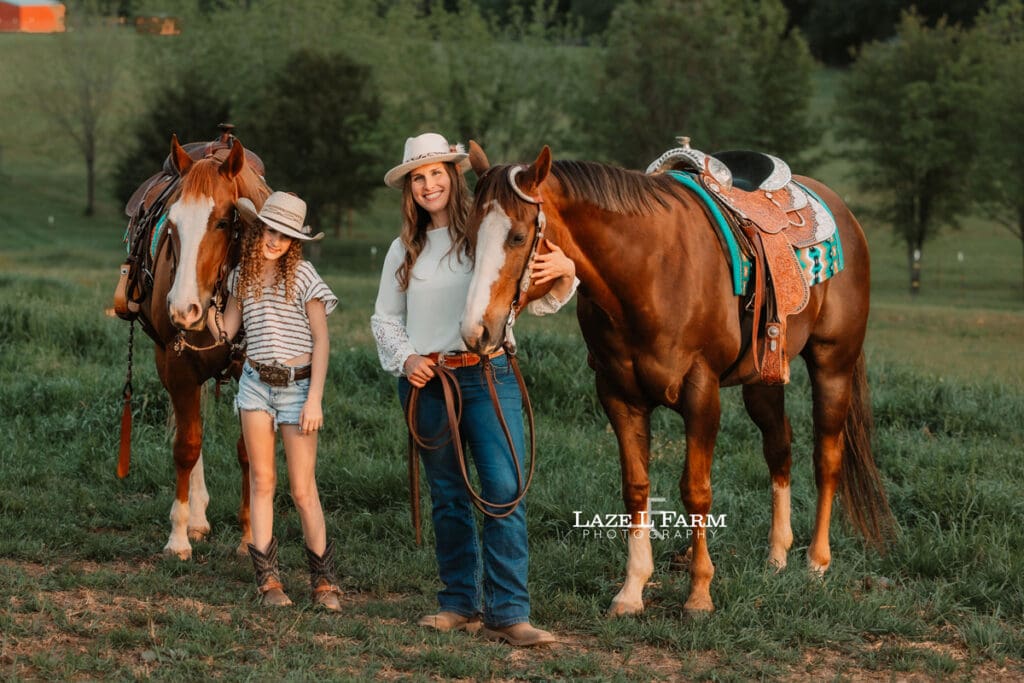 aunt and neice cowgirl holding their horses