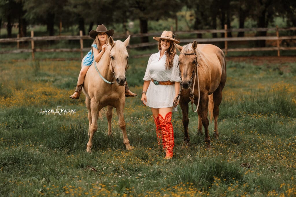 mom and daughter with horses