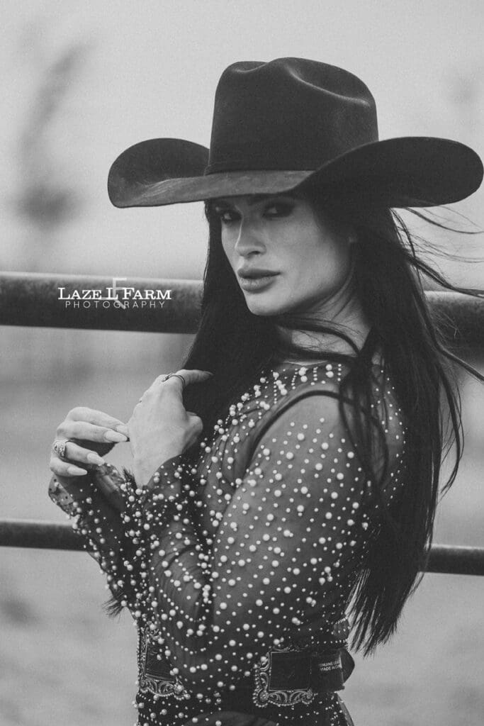 close up of cowgirl looking at the camera