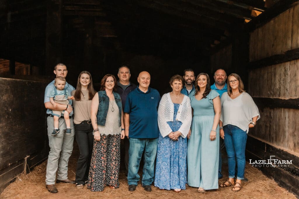 family picture in a barn