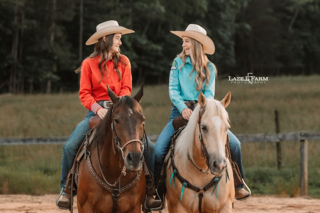 best friend cowgirls looking at each other