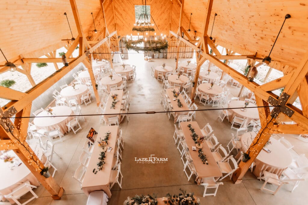 Reception hall at Woodside Farm in Graham, NC with pictures by Laze L Farm Photography