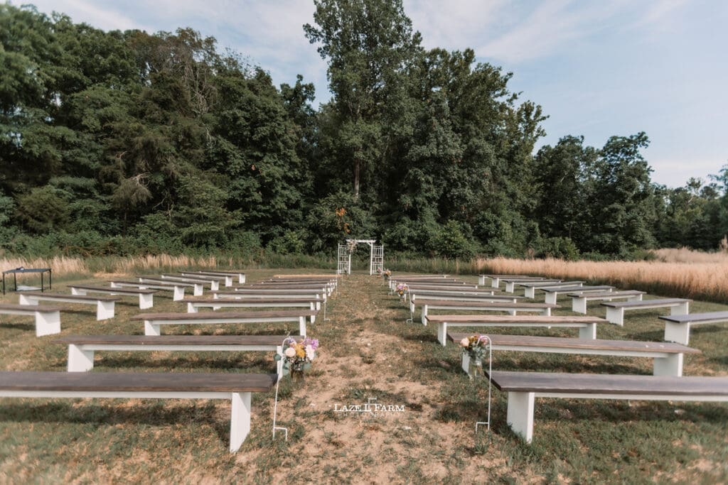 Ceremony sight at Woodside Farm in Graham, NC with pictures by Laze L Farm Photography