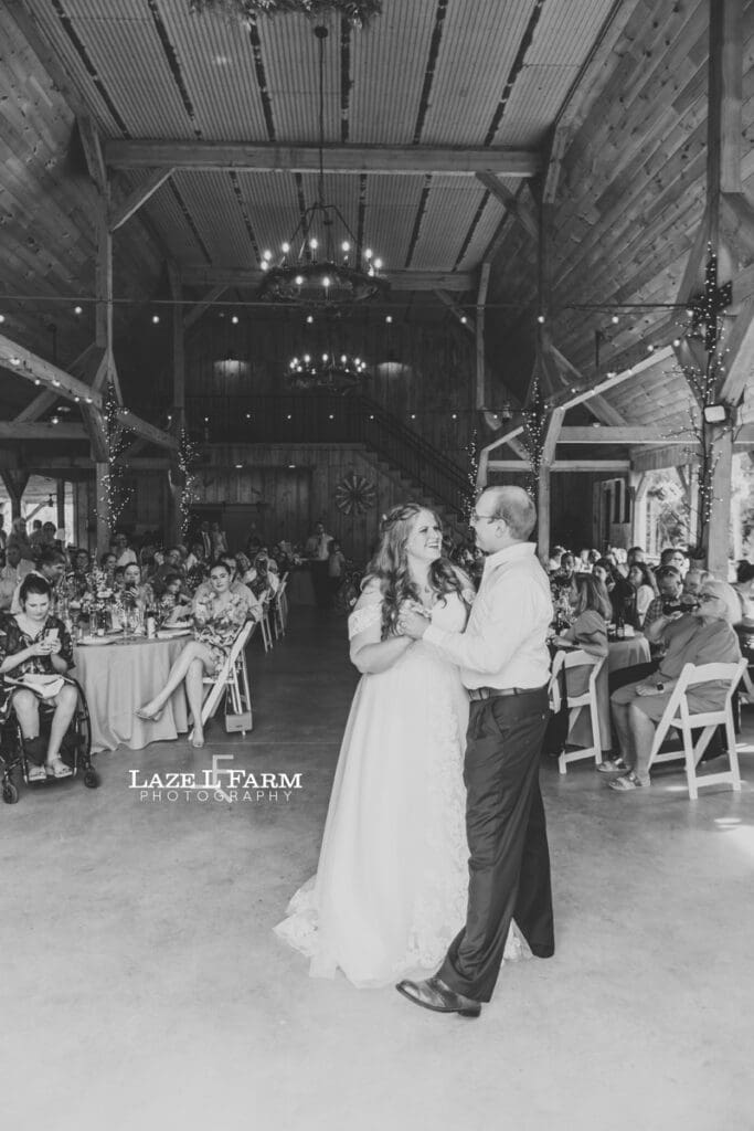 Bride & Groom first dance at their wedding at Woodside Farm in Graham, NC with pictures by Laze L Farm Photography