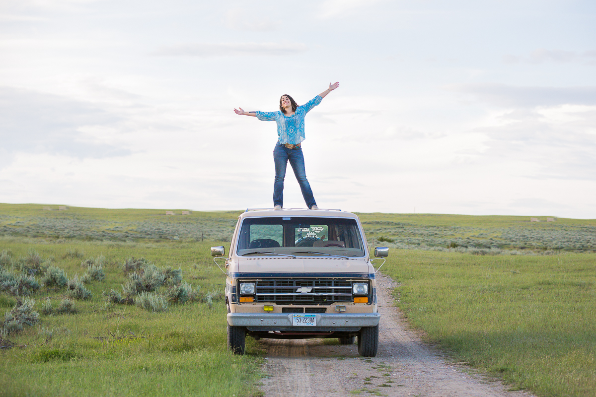 Laze L Farm Photography | Rodeo Wrecks | Girl standing on top of Rodeo Van
