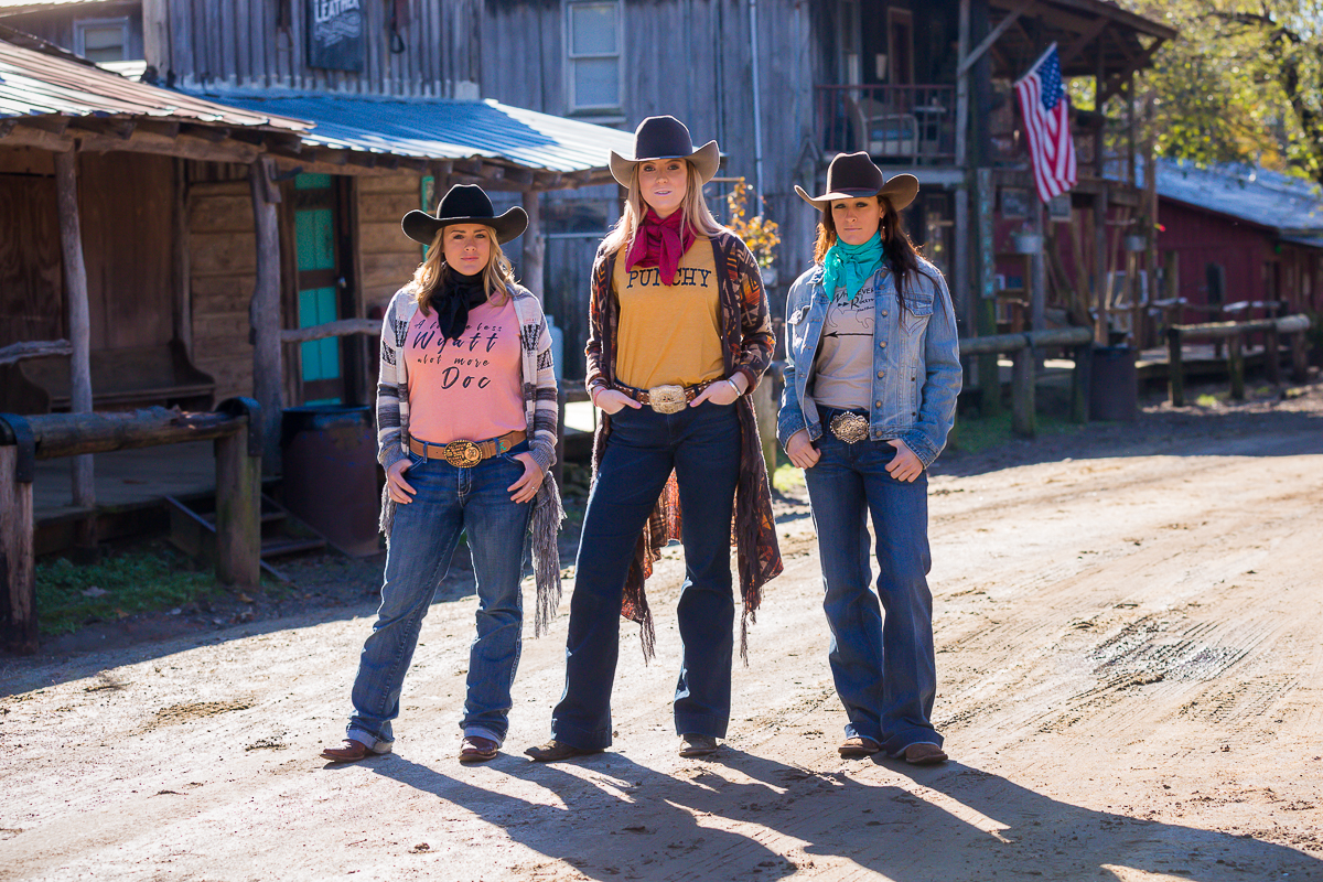 Laze L Farm Photography | Black Sheep Brand | Love Valley NC | three cowgirls in old western town