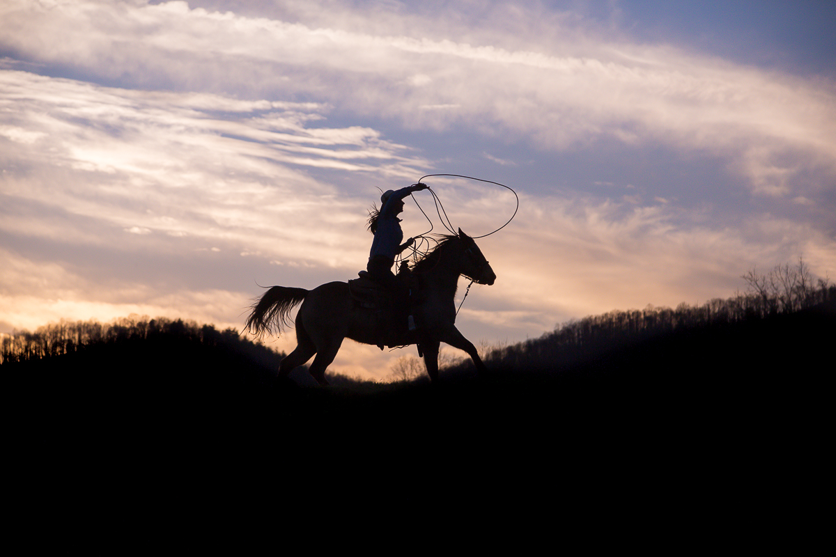 Laze L Farm Photography | Equine Session | Taylorsville, NC | silhouette of cowgirl