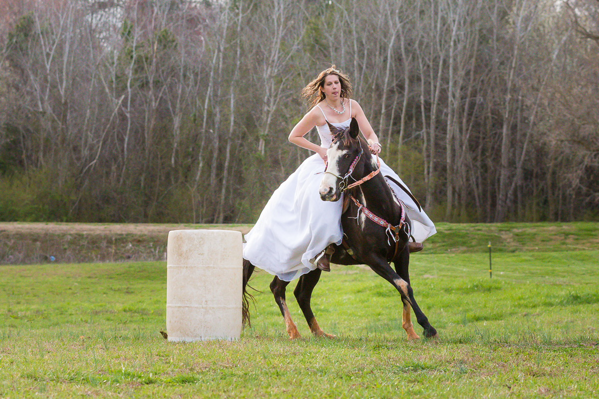 Laze L Farm Photography | Barrel Racing Bride | Hiddenite NC | bride barrel racing