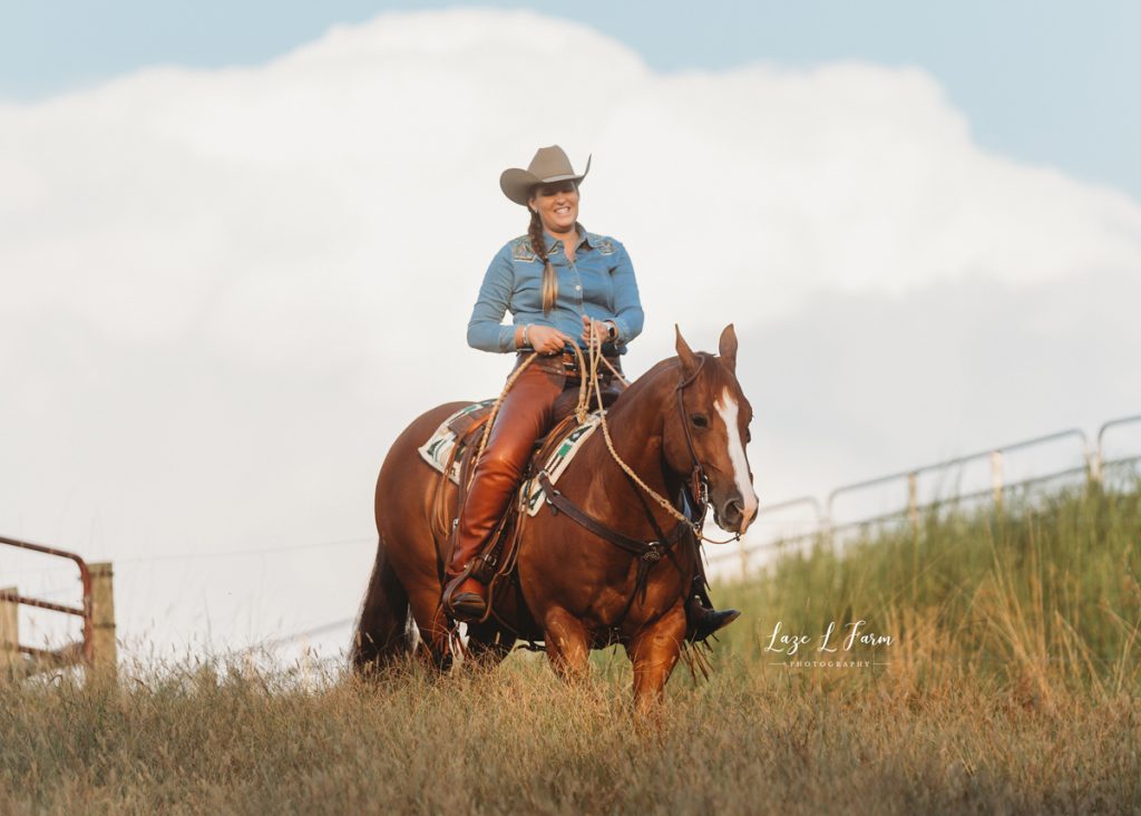 Laze L Farm Photography | Western Lifestyle | Equine Session | Taylorsville NC | cowgirl riding in a field 