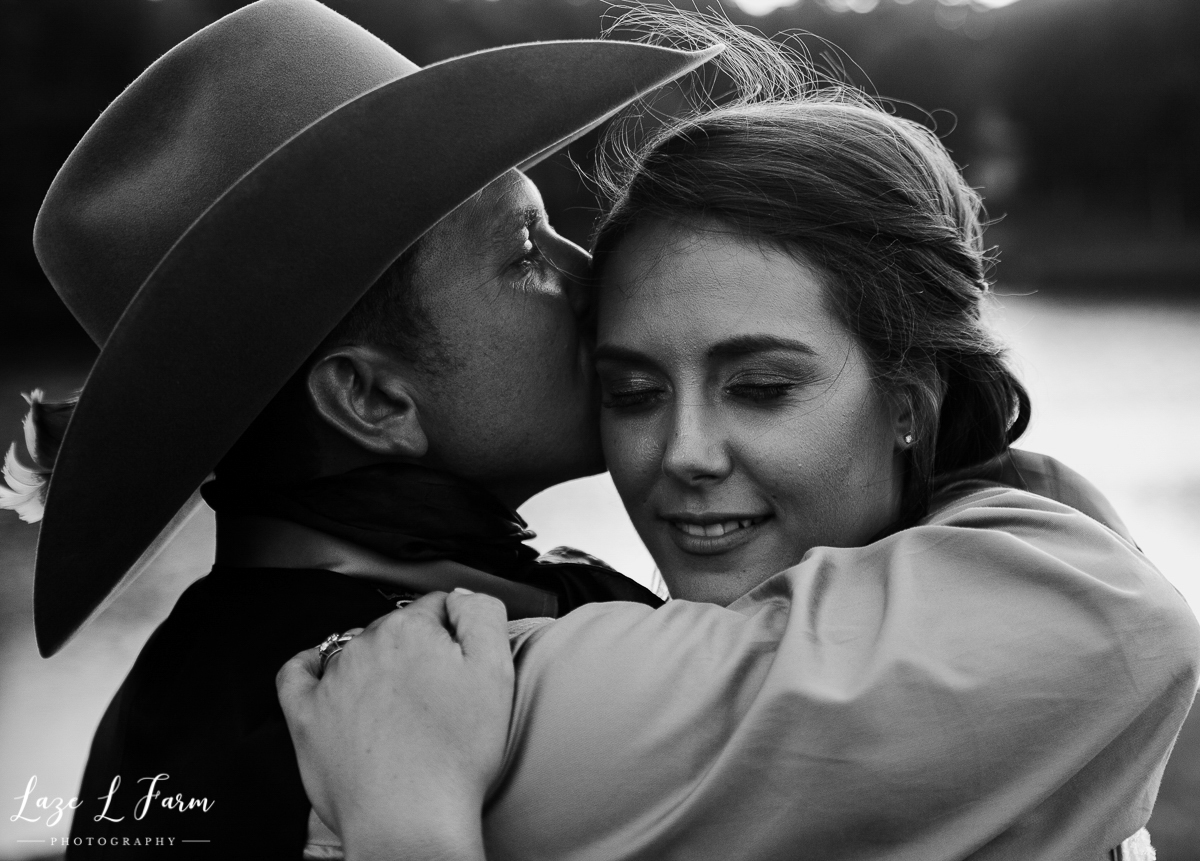 Laze L Farm Photography | Western Wedding | Johnny Wilson Farm | Black and White Bride and Groom Portraits