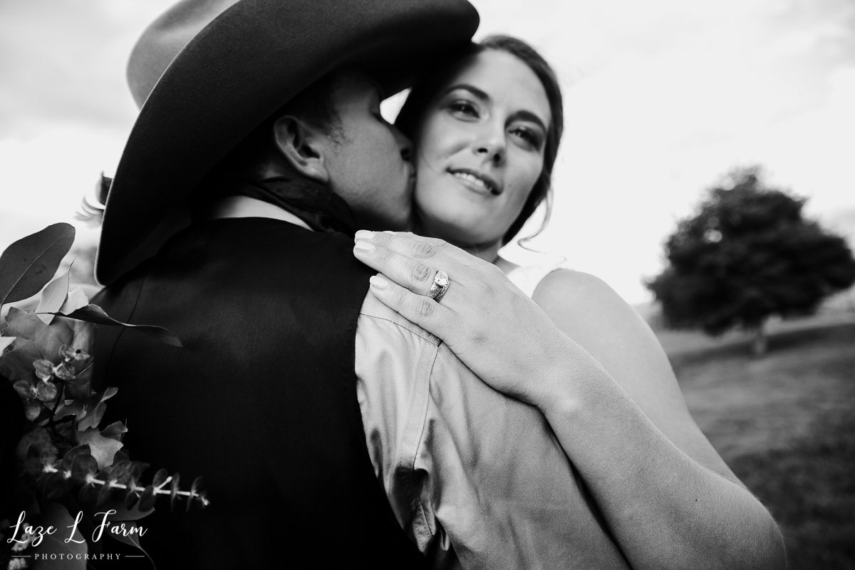Laze L Farm Photography | Western Wedding | Johnny Wilson Farm | Black and White Bride and Groom Portraits