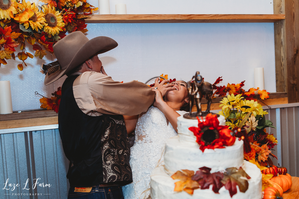Laze L Farm Photography | Western Wedding | Johnny Wilson Farm | Cake Fight