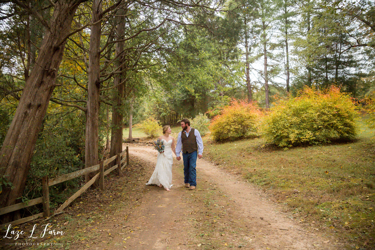 Laze L Farm Photography | Family Farm Wedding | Catawba NC | Bride and Groom Walking