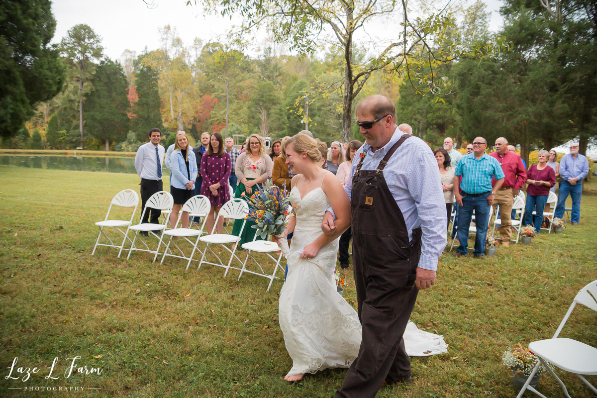Laze L Farm Photography | Family Farm Wedding | Catawba NC | Daddy Walking Daughter Down Aisle