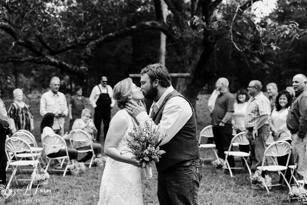 Laze L Farm Photography | Family Farm Wedding | Catawba NC | Just Married Black and White