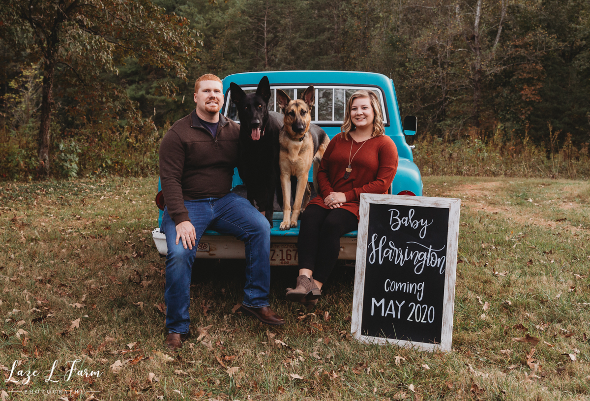 Laze L Farm Photography | Farm Pregnancy Announcement | Taylorsville NC | Pregnancy Announcement with Dogs