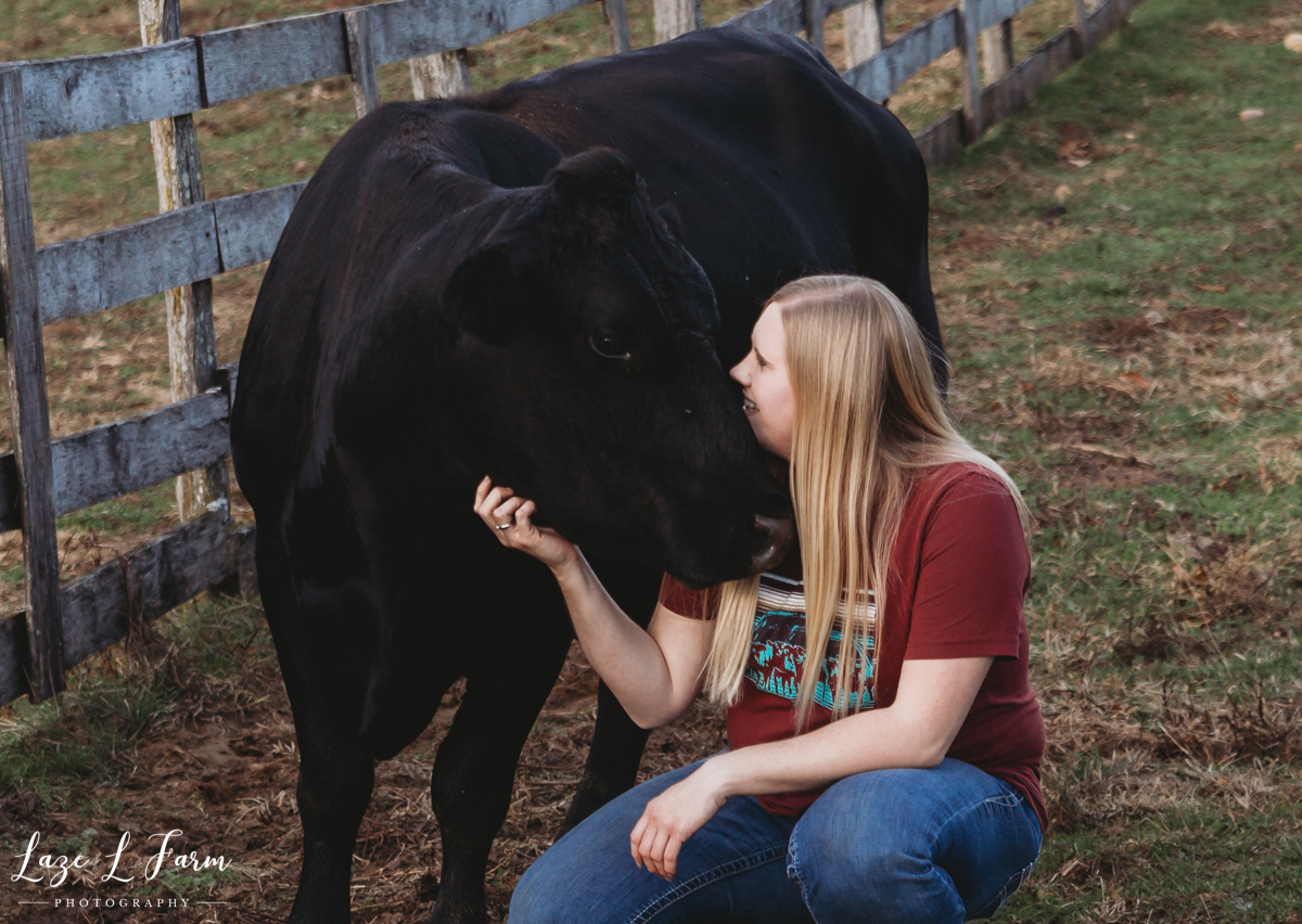 Laze L Farm Photography | Michaela Bare | West Jefferson NC | Girl and Cow