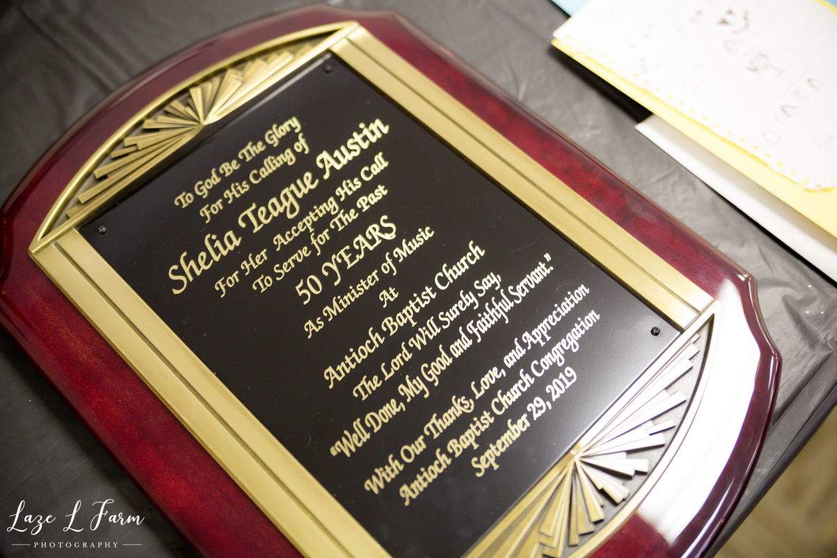 Laze L Farm Photography | 50 years as Choir Director | Antioch Baptist Church- Taylorsville NC | Plaque