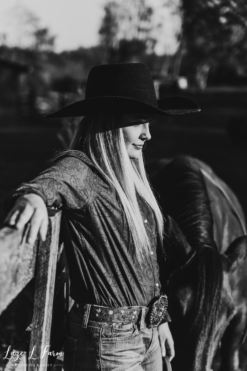 Laze L Farm Photography | Western Equine Photography | Payton Bush | Taylorsville NC | Black and White Cowgirl