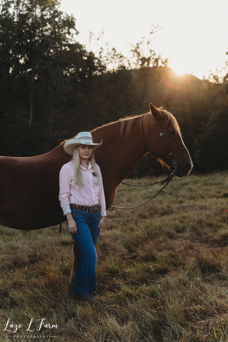 Laze L Farm Photography | Western Equine Photography | Payton Bush | Taylorsville NC | Cowgirl and Her Horse at Sunset