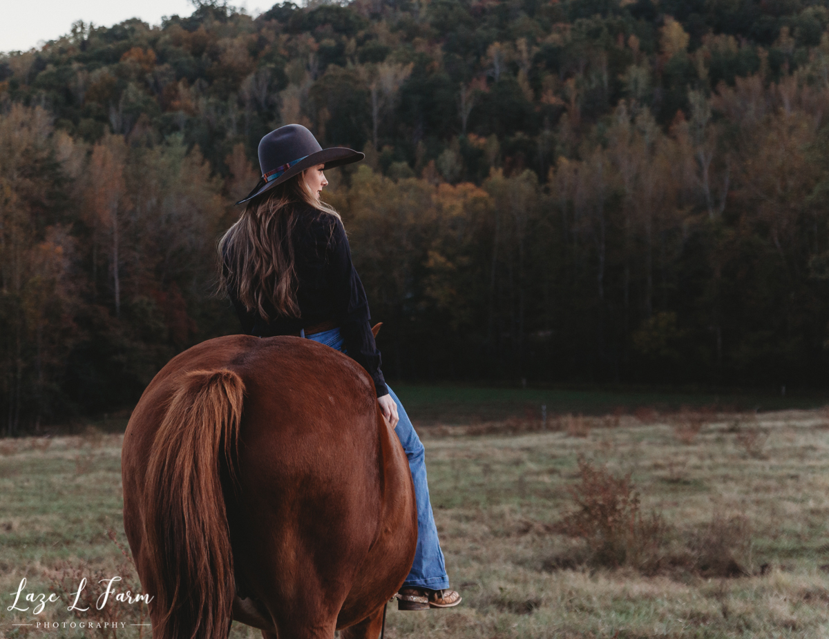Laze L Farm Photography | Western Equine Session | Taylorsville NC | Cowgirl Riding Away