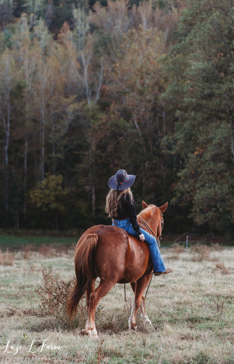 Laze L Farm Photography | Western Equine Session | Taylorsville NC | Cowgirl Riding Bareback Away