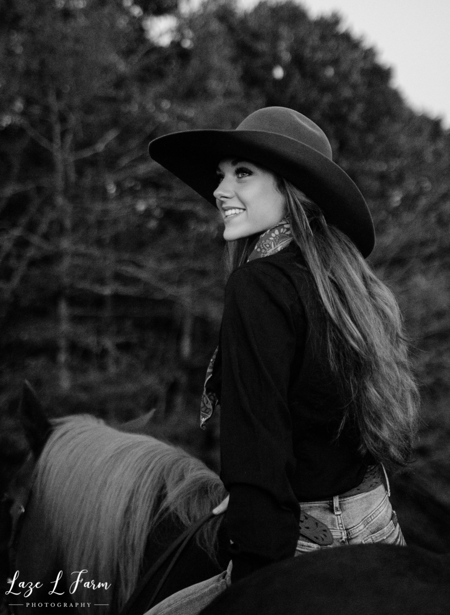 Laze L Farm Photography | Western Equine Session | Taylorsville NC | Black and White Cowgirl