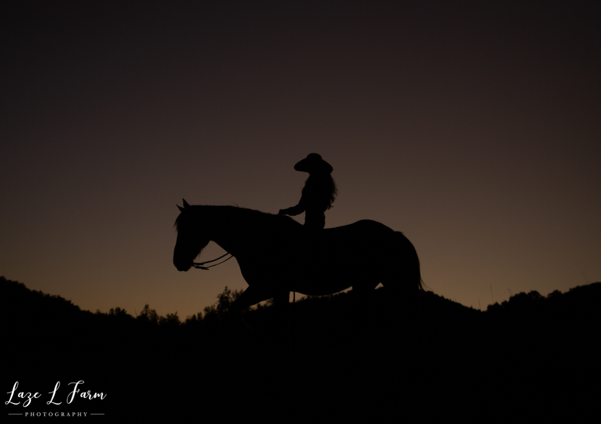 Laze L Farm Photography | Western Equine Session | Taylorsville NC | Cowgirl and Horse Silhouette