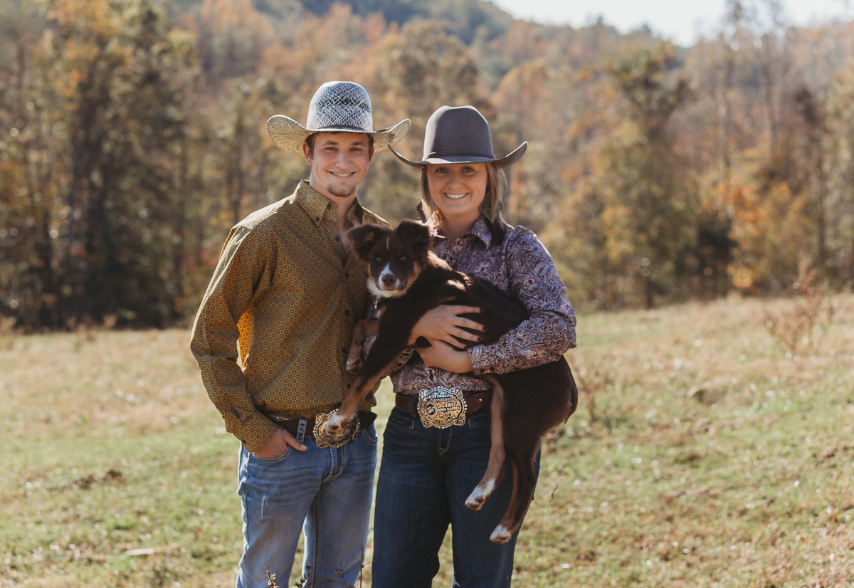 Laze L Farm Photography | Couples Session | Taylorsville NC | western couple with their Australian shepherd