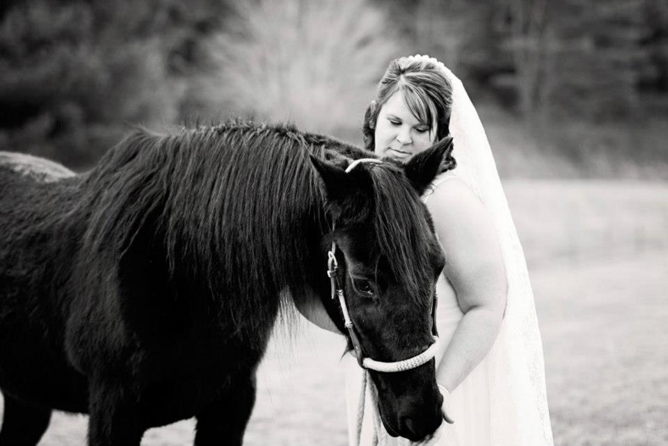 Laze L Farm Photography | Sarah Loudermilk | Bridal Portraits | a bride and a black horse
