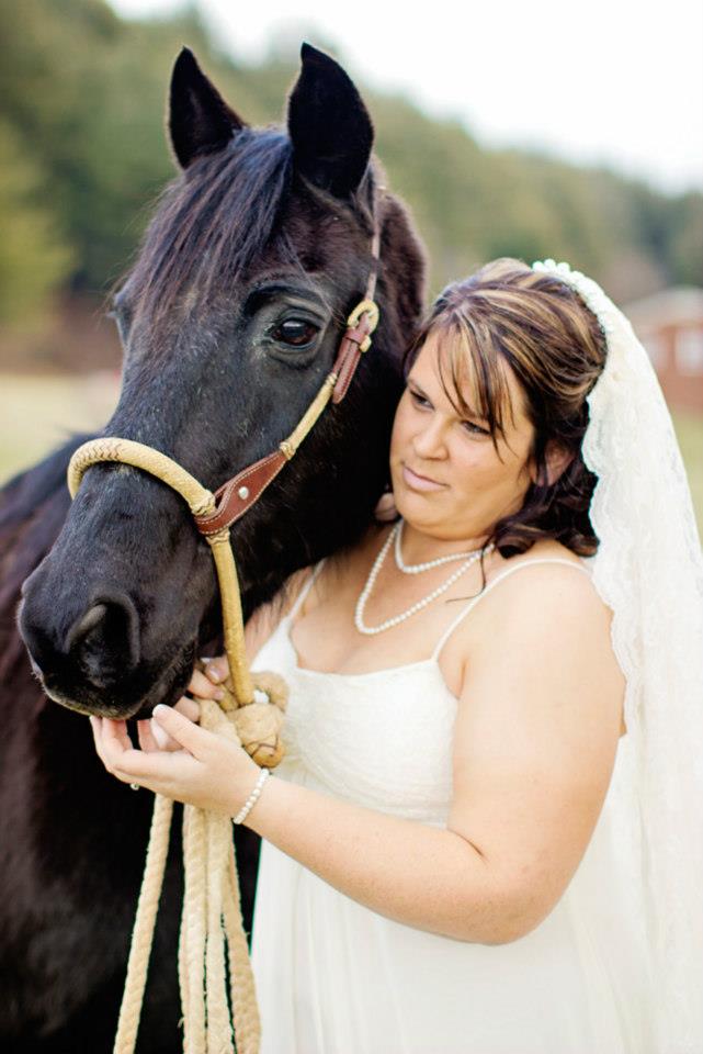 Laze L Farm Photography | Sarah Loudermilk | Bridal Portraits | a bride and a black horse