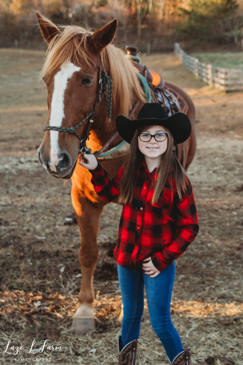 Laze L Farm Photography | Taylorsville NC | Farm Session | cowgirl with her horse