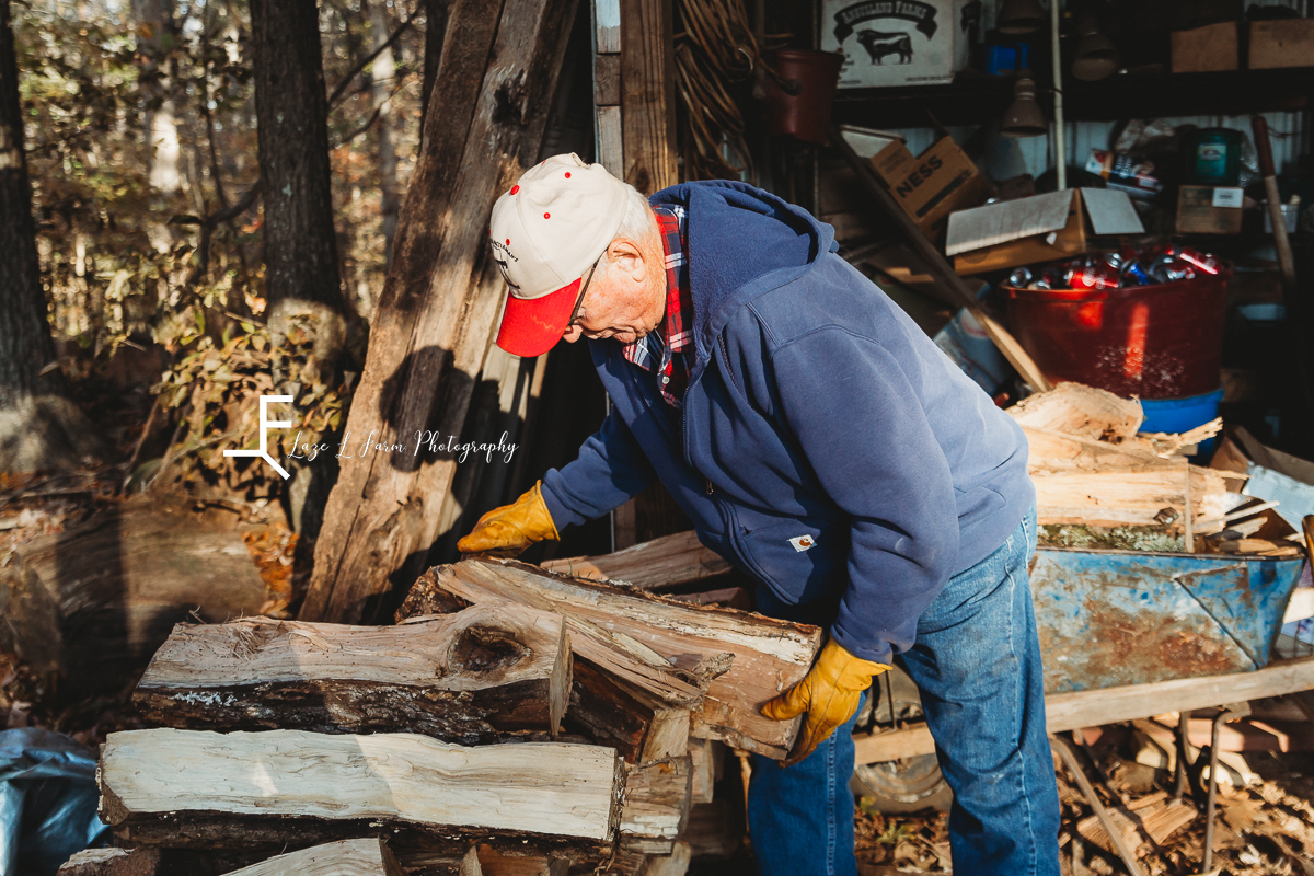Laze L Farm Photography | Farm Session | Reid Tomlin | Statesville NC | grandfather moving wood