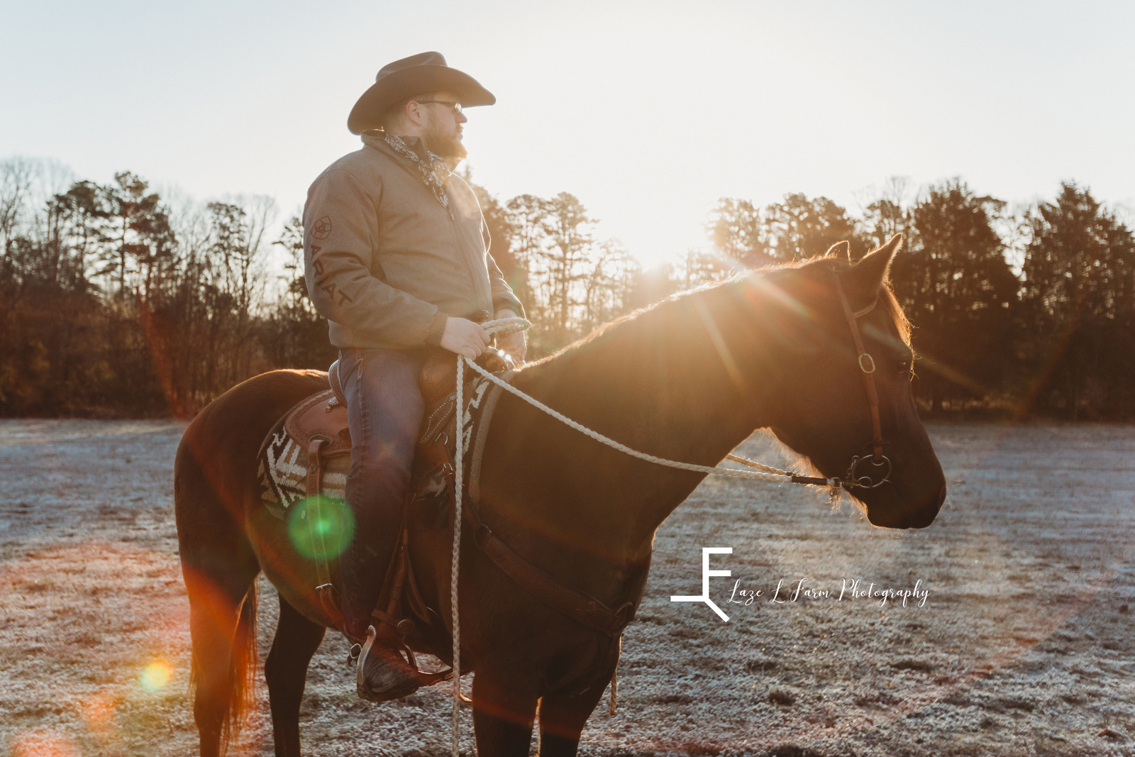 Laze L Farm Photography | Equine Photoshoot | China Grove NC | cowboy and his horse at sunrise