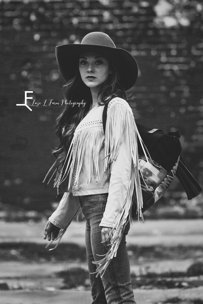 Laze L Farm Photography | Mercy Grey Designs | Ashlyn | Statesville NC | a cowgirl in a fringe jacket 
