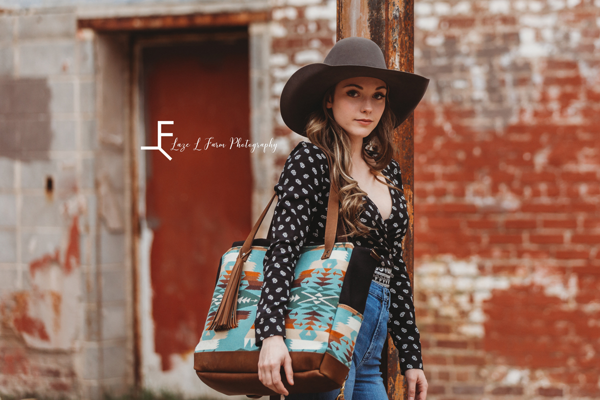 Laze L Farm Photography | Mercy Grey Designs | Ashlyn | Statesville NC | a cowgirl with a mercy grey design bag