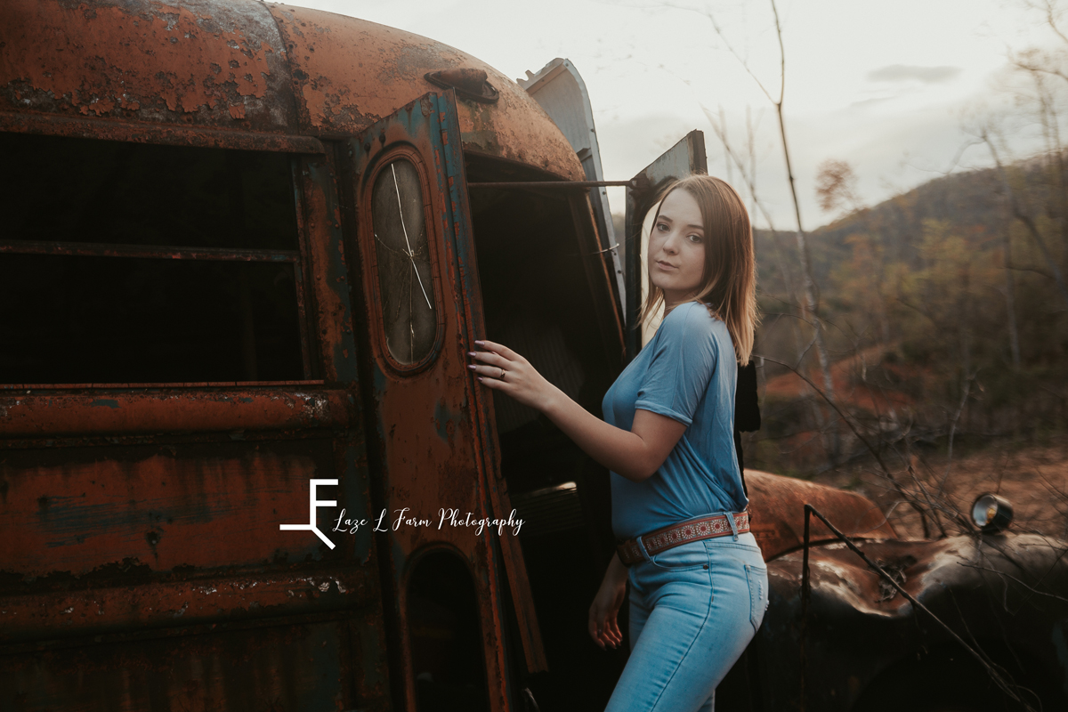 Laze L Farm Photography | Senior 2020 | Taylorsville NC | senior photo shoot with old school bus