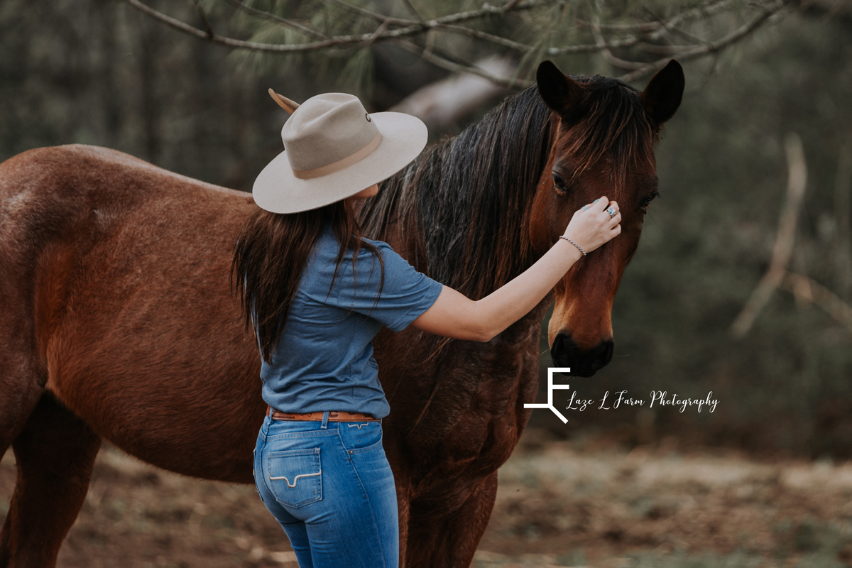 Laze L Farm Photography | NC Equine Photographer | West Jefferson | a cowgirl petting her horse