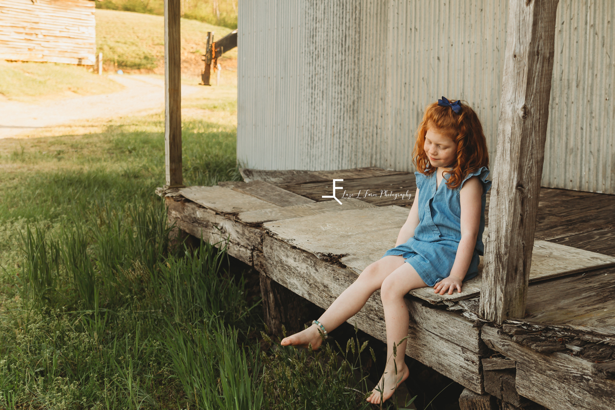 Laze L Farm Photography | a girl and her pony | Taylorsville NC | little girl sitting on the front porch