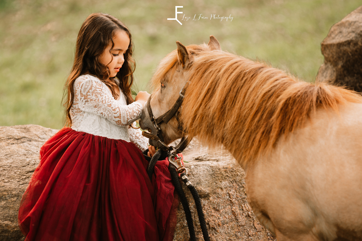 Laze L Farm Photography | Equine Photo Shoot | Taylorsville, NC | Samantha petting her pony
