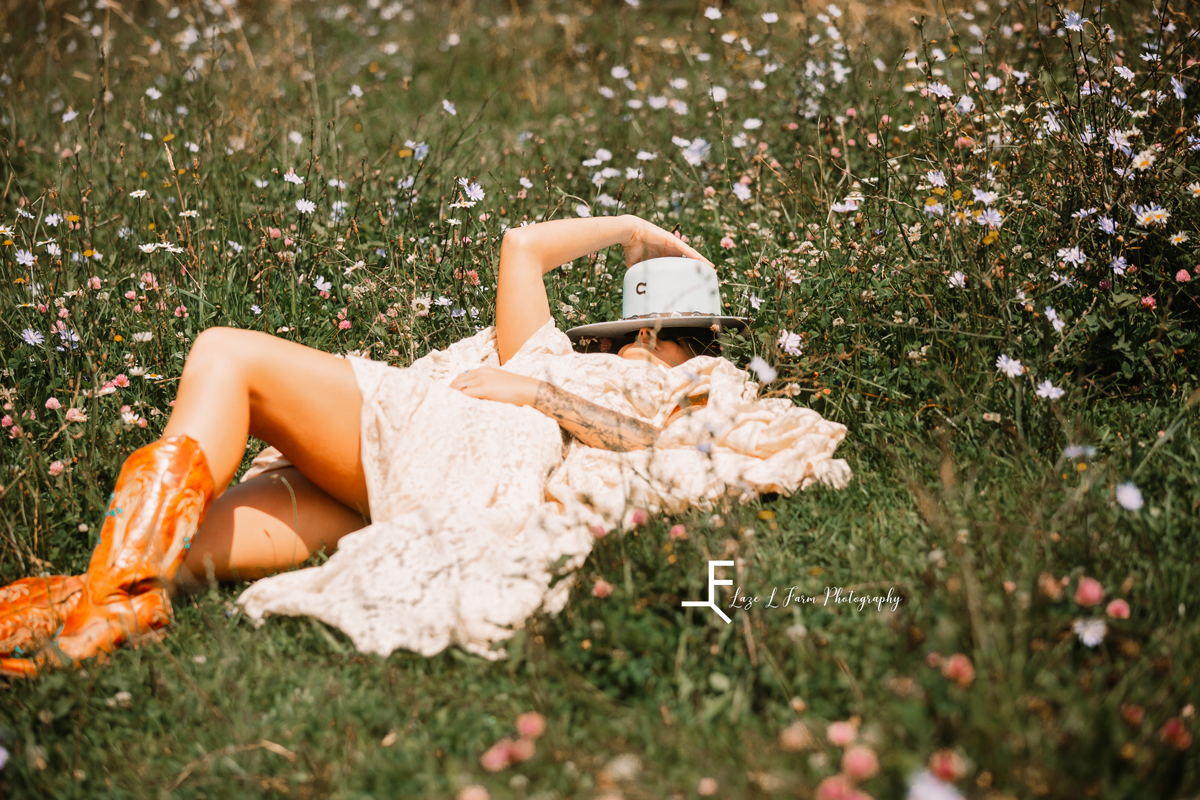 Laze L Farm Photography | Western Bridal Portraits | West Jefferson NC | Laying in the grass