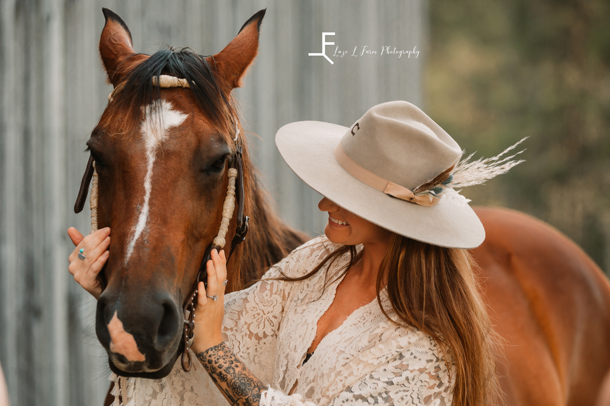 Laze L Farm Photography | Western Bridal Portraits | West Jefferson NC | Posing with her horse