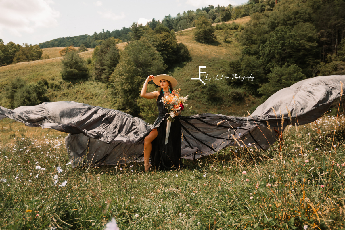 Laze L Farm Photography | Western Bridal Portraits | West Jefferson NC | Parachute dress