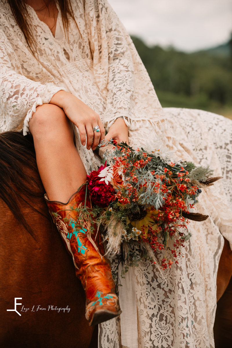 Laze L Farm Photography | Western Bridal Portraits | West Jefferson NC | Bouquet shot