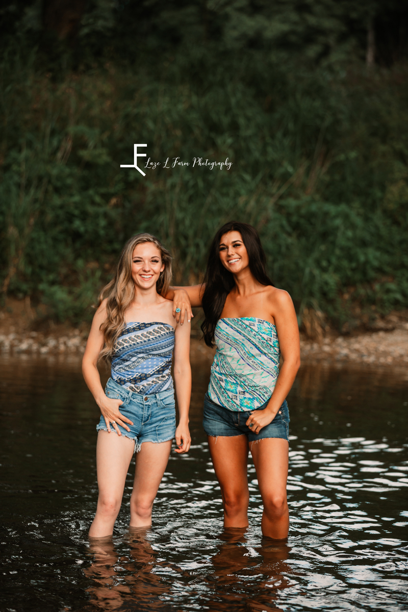 Laze L Farm Photography | Western Fashion | Rural Retreat, VA | Both girls posing in the river